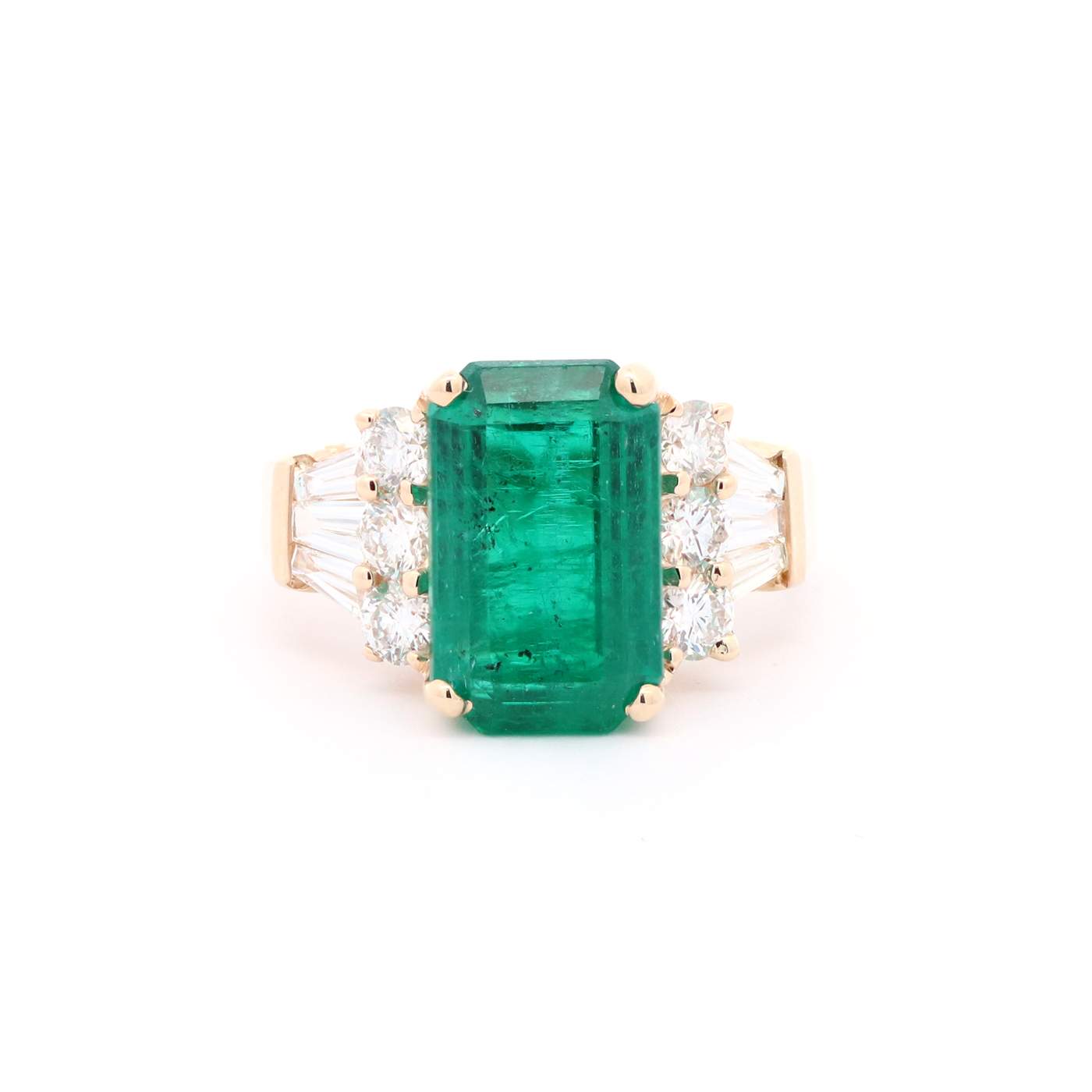 14kt Yellow Gold 6.40ct Emerald-Cut Zambian Emerald and Diamond Ring