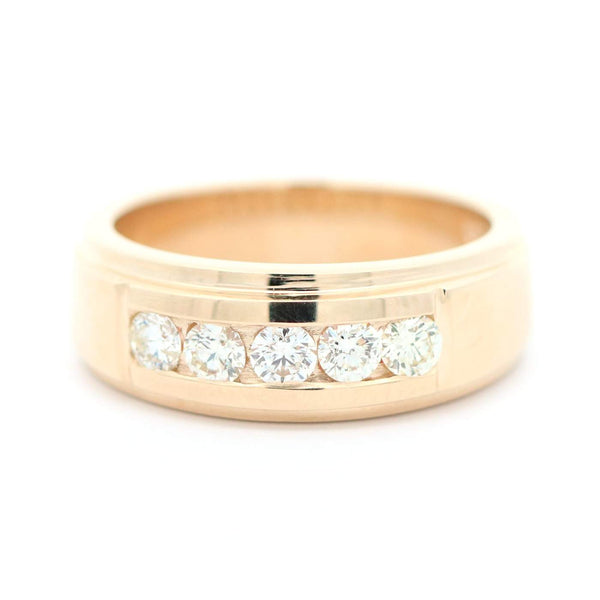 14K Yellow Gold Five Round Brilliant Diamond 1.00ctw Channel Set Band Provident Jewelery