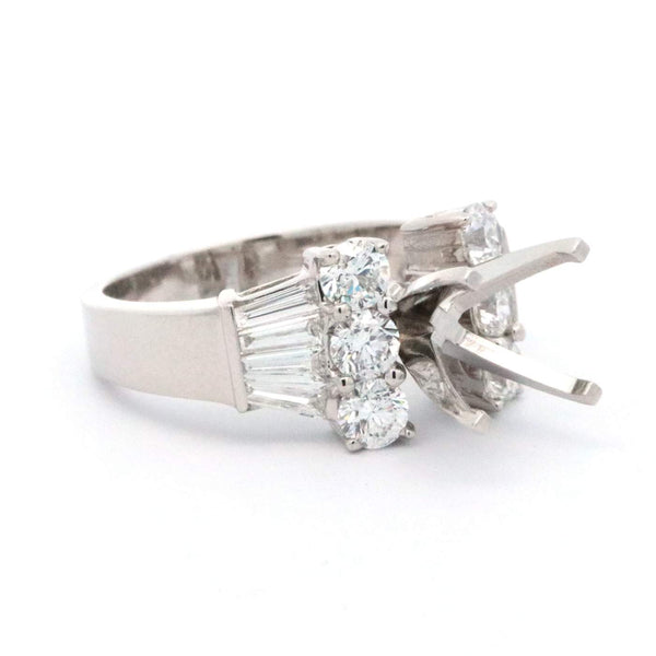 14K White Gold Diamond Mounting ~1.70ctw, Consisting Of 6 Round Diamonds = ~1.15 Ctw, 8 Baguettes ~0.55 Ctw