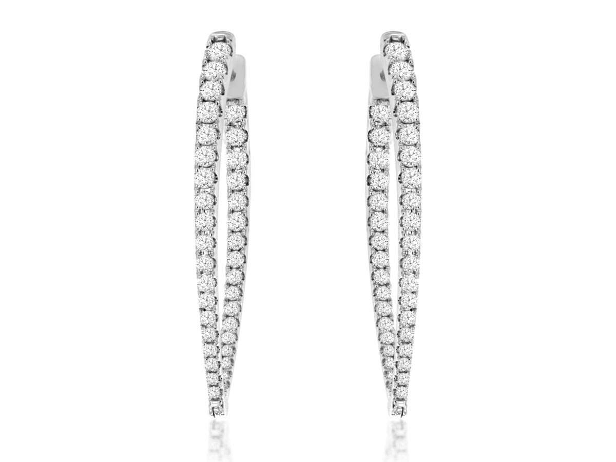 14K White Gold Round ~2.10 ctw Diamond Long Pointed Hoop 40mm Earring Provident Jewelery