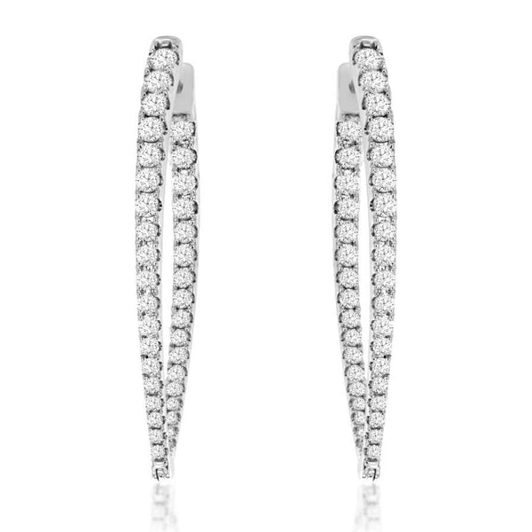 14K White Gold Round ~2.10 ctw Diamond Long Pointed Hoop 40mm Earring Provident Jewelery