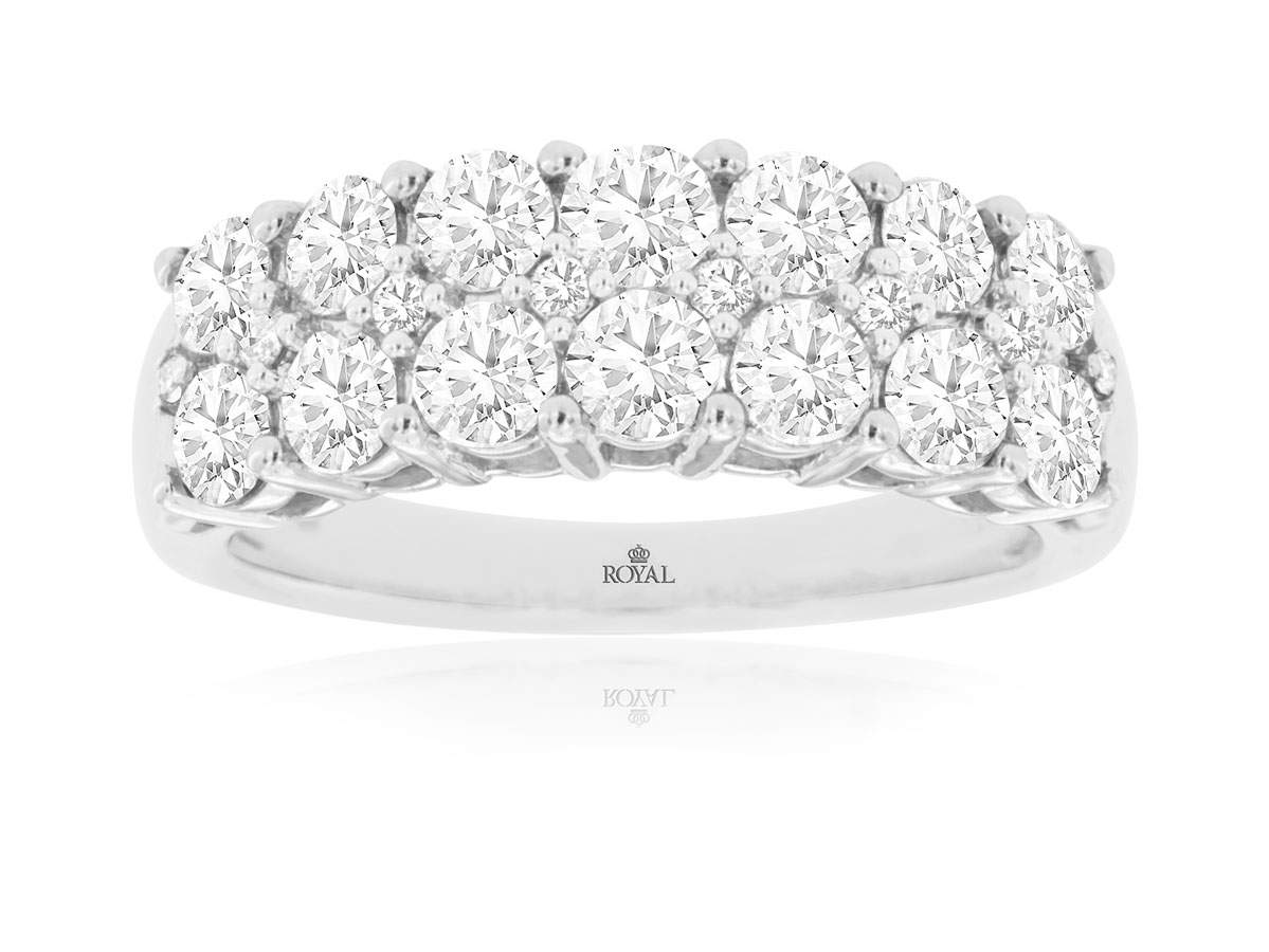14K White Gold Two Row Round ~1.75 ctw Diamond Band