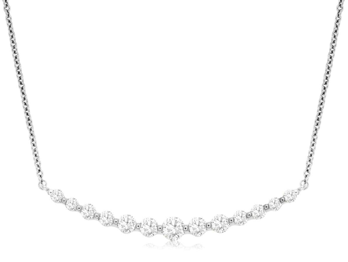 14K White Gold Graduated Round ~0.31ctw  Diamond, Shared Prong, Bar / Crescent Necklace