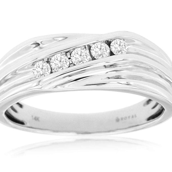 14K White Gold Mens Round ~0.22Ctw Diamond Wave Channel Set Band Provident Jewelery