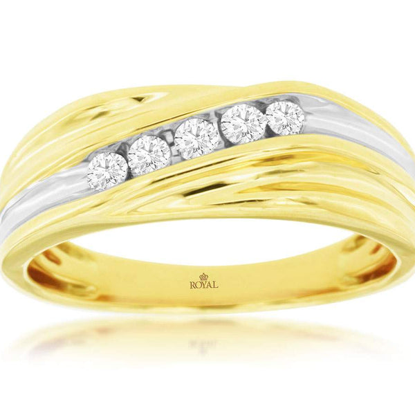 14K Yellow Gold Round ~0.25Ctw Diamond Channel Set Wave Band Provident Jewelery