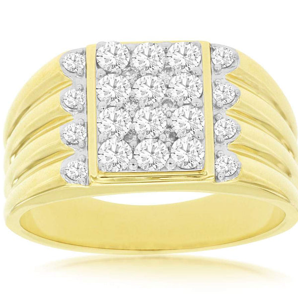 5 Row Men's14K Yellow Gold 5 Row Men's  Prong Set Round  ~1.00 Ctw Diamond Ring