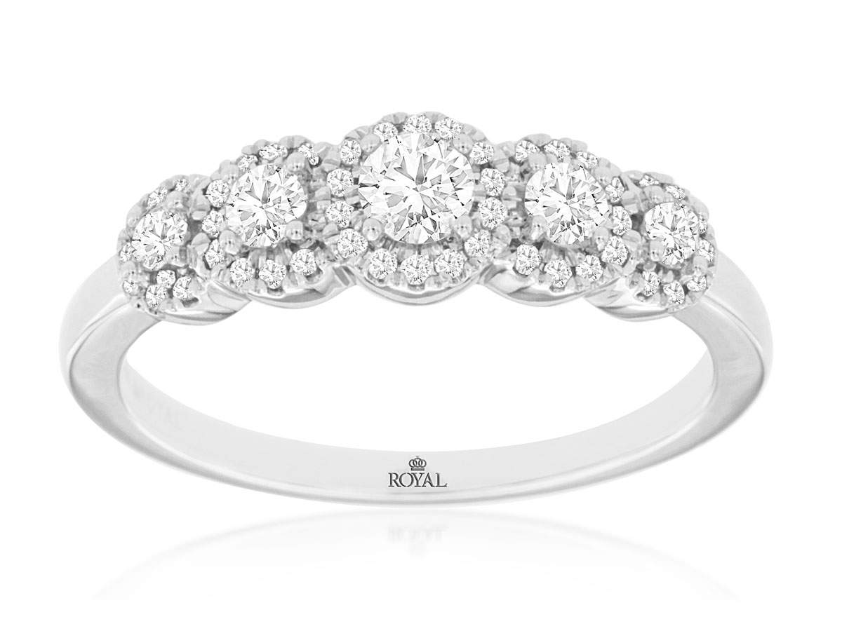 Five Graduating Round Diamond Halo Ring