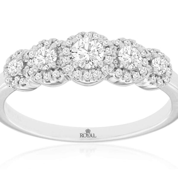 Five Graduating Round Diamond Halo Ring