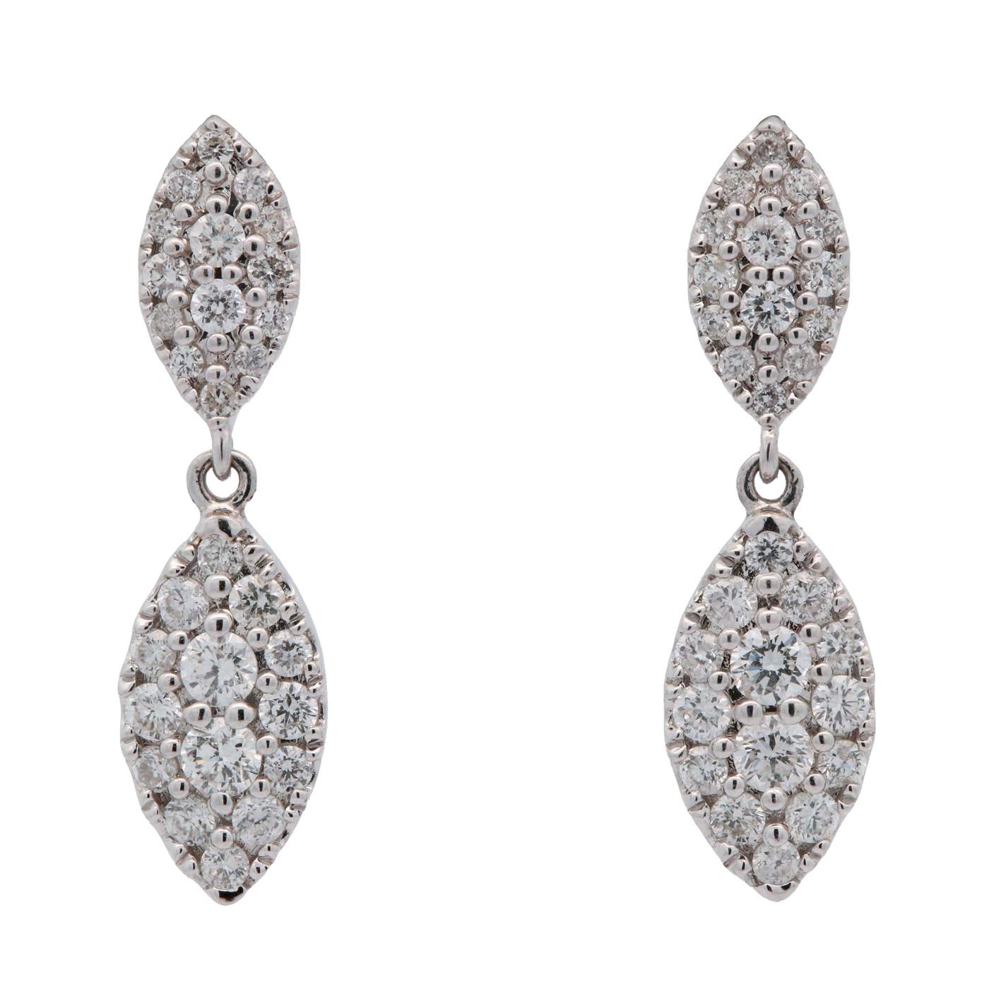 Designer Jye's 18K White Gold Marquise Pave  Diamond Dangle Earrings Provident Jewelery