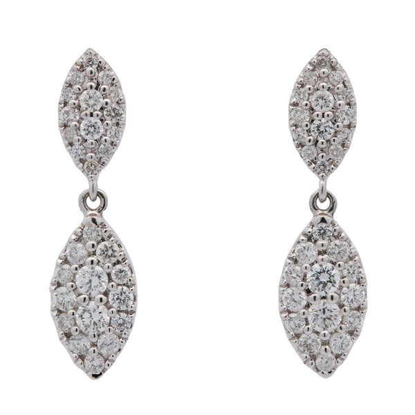Designer Jye's 18K White Gold Marquise Pave  Diamond Dangle Earrings Provident Jewelery