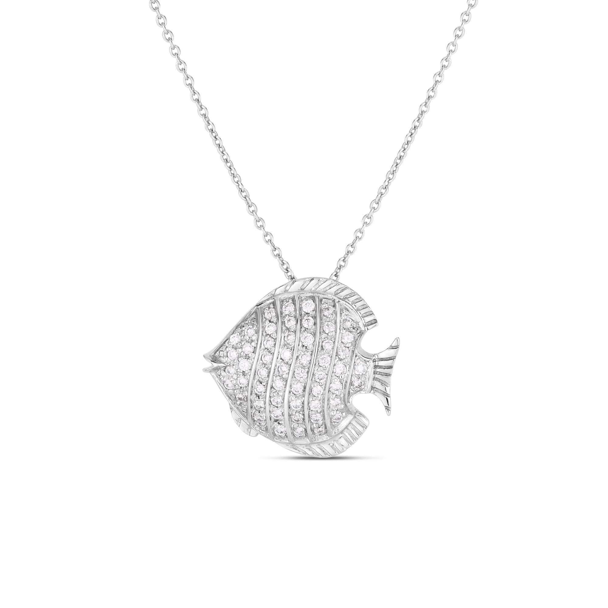 Roberto Coin Tiny Treasures 18kt White Gold Diamond Fish Necklace