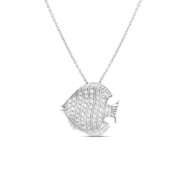Roberto Coin Tiny Treasures 18kt White Gold Diamond Fish Necklace