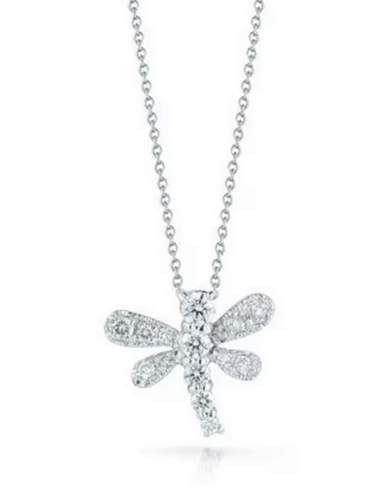 Roberto Coin 18K White Gold Tiny Treasures 0.44ctw Diamond Dragonfly Pendant On 18" Chain.