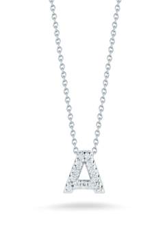 Roberto Coin 18K White Gold Tiny Treasures ~0.06ct Diamond Love Letter "A" Necklace, 16-18" Chain