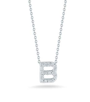 Roberto Coin 18K White Gold Tiny Treasures ~.06ctw Diamond Love Letter "B" Necklace,16-18" Chain