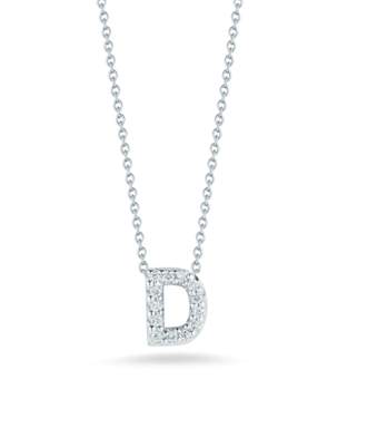 Roberto Coin 18K White Gold Tiny Treasures ~.06ctw Diamond Love Letter "D" Necklace,16-18" Chain