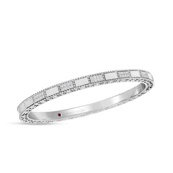 Roberto Coin 18K White Gold Mosaic Alternating ~0.40ctw Diamond Bangle