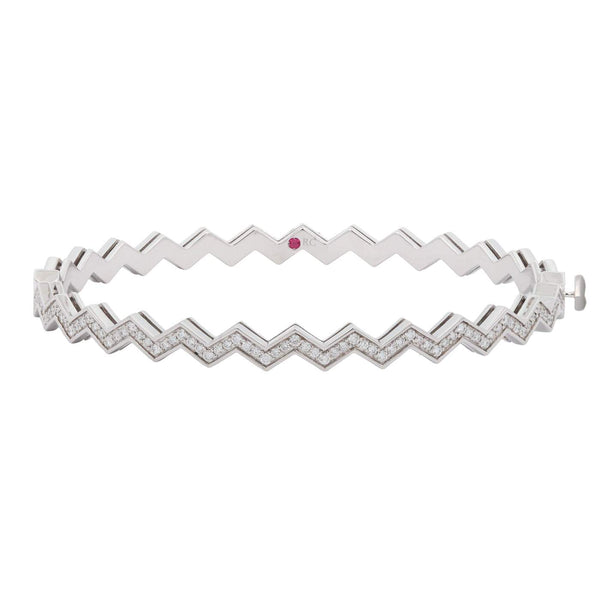 Roberto Coin 18K White Gold 0.48ctw Diamond Zig Zag Bangle,  48mm x 58mm
