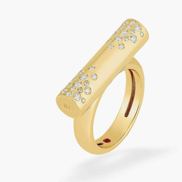 Roberto Coin 18K Yellow Gold Domino Speckled ~0.30ctw Diamond Bar Ring, Ring Size 6.5
