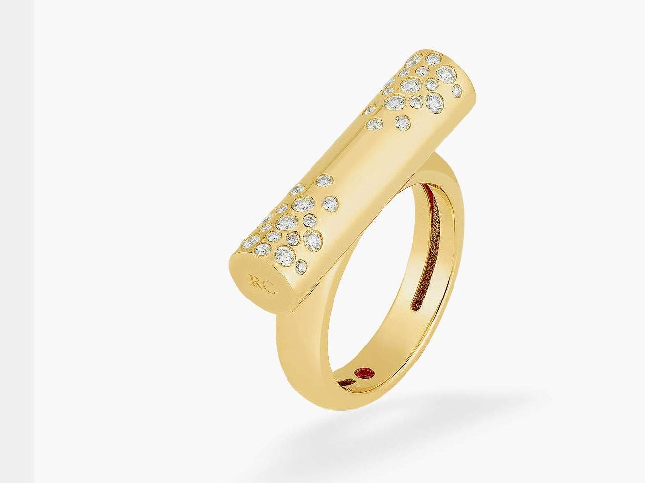 Roberto Coin 18kt Yellow Gold Domino Speckled 0.30ct Diamond Bar Ring