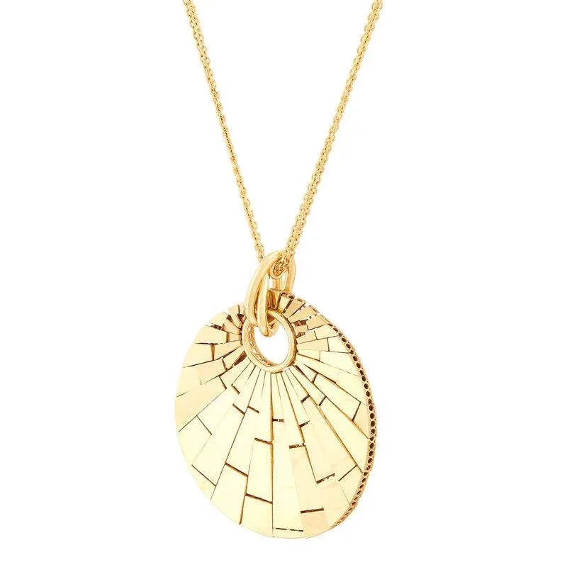 14K Solid Round "Fluid" Motion Shell Disco Shaped Pendant - Provident Jewelry