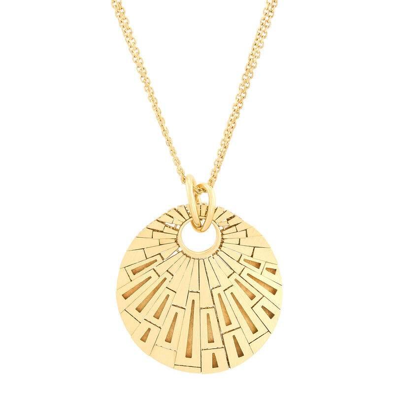 14K Solid Round "Fluid" Motion Shell Disco Shaped Pendant - Provident Jewelry