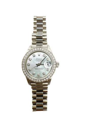Pre-Owned Rolex Ladies President 18K White Gold, Original MOP Diamond Dial  & Bezel Provident Jewelery