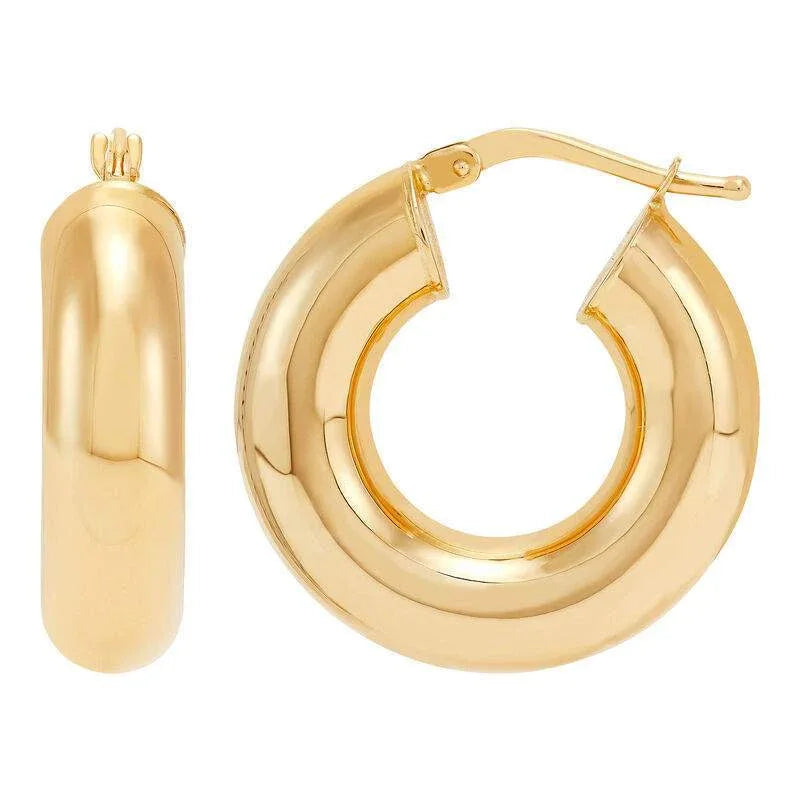 14K  Polished Tube 7mm Hoop Earrings