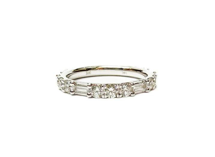 14K White Gold Diamond Round And Baguette 3/4 Band 17 Diamond= ~1.00ctw Provident Jewelery