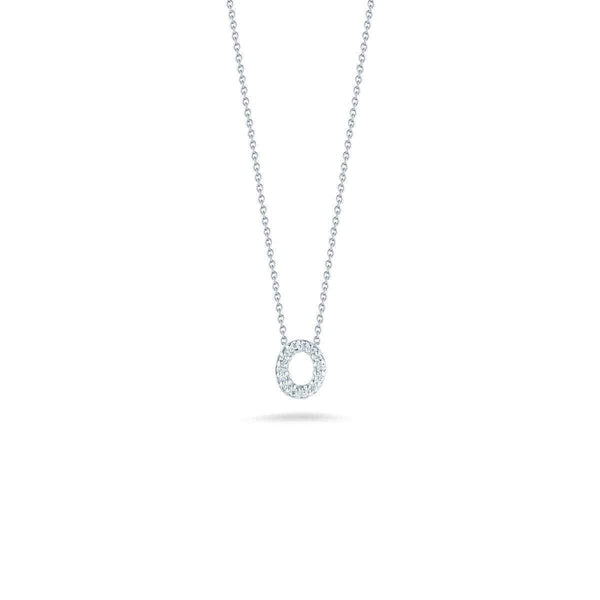 Roberto Coin 18K White Gold Tiny Treasures D=.06ctw Diamond Love Letter "O" 16/18" Necklace