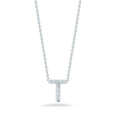 Roberto Coin 18K White Gold Tiny Treasures .04ctw Diamond Love Letter "T" 16/18" Necklace