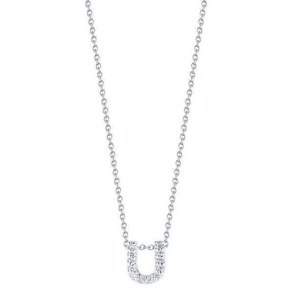 Roberto Coin 18K White Gold Tiny Treasures .06ctw Diamond Love Letter "U" 16/18" Necklace,