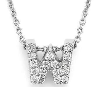 Roberto Coin 18K White Gold Tiny Treasures .08ctw Diamond Love Letter "W" 16/18" Necklace
