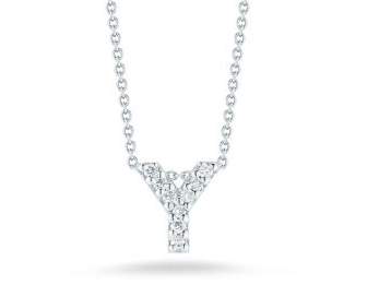 Roberto Coin 18K White Gold Tiny Treasures .04ctw Diamond Love Letter "Y" 16/18" Necklace