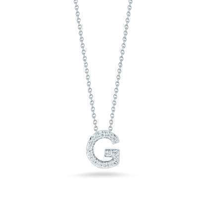 Roberto Coin 18K White Gold Roberto Coin Tiny Treasures Love Letter 0.06ctw Diamond "G" 16/18" Necklace