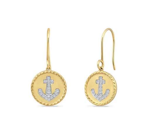 14K DIAMOND ANCHOR DANGLE EARRINGS