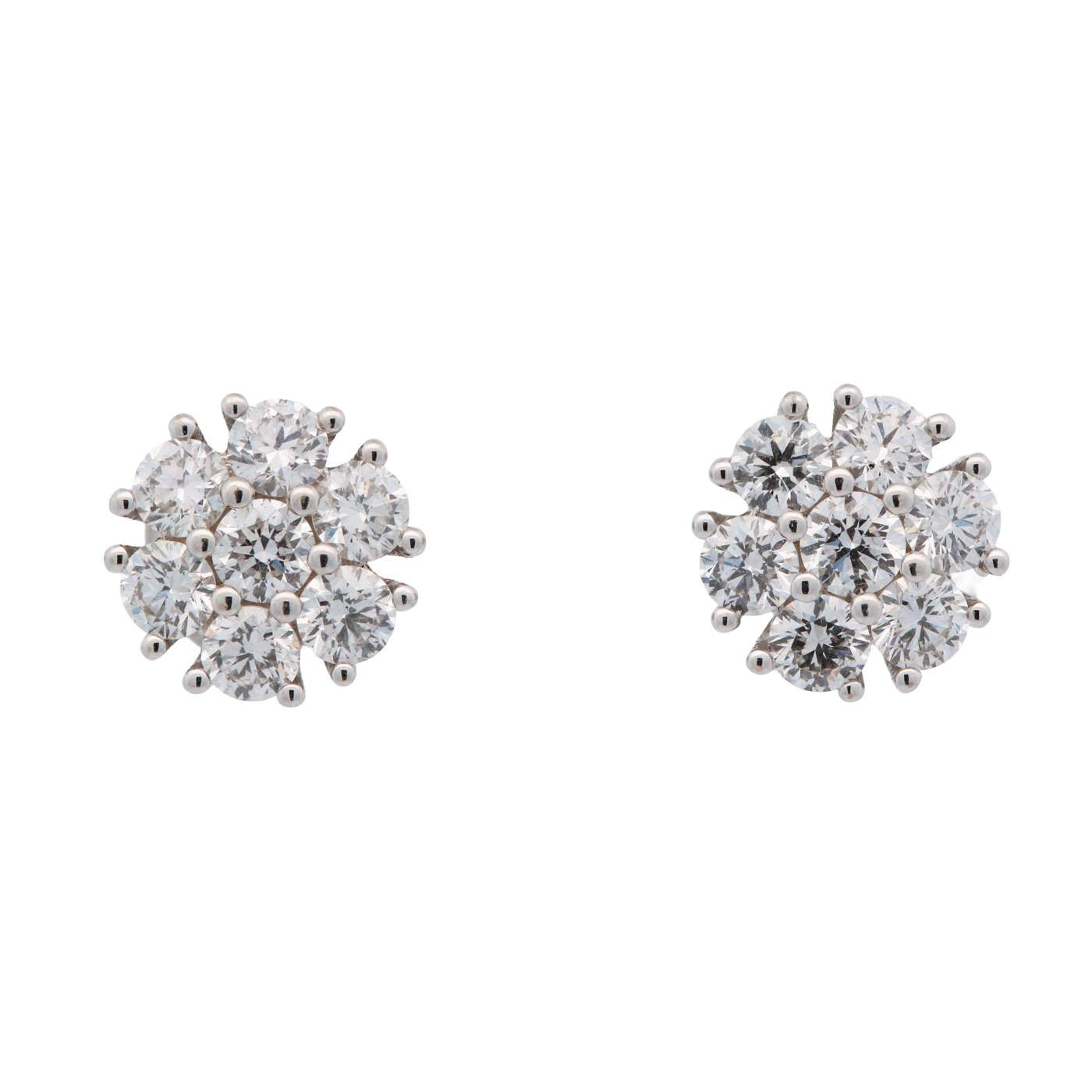 14K White Gold Cluster ~1.42ctw Diamond Studs.  (GH/VS-SI)