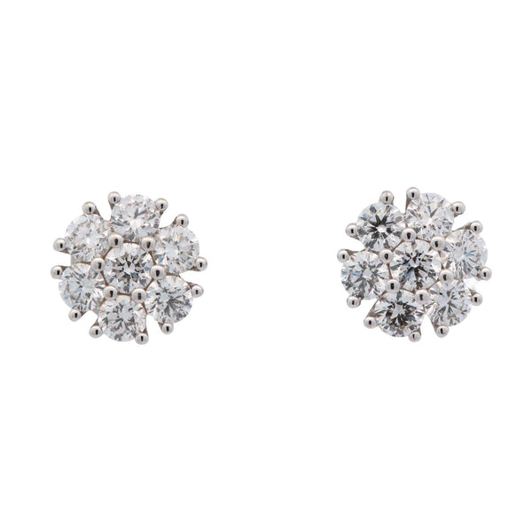 14kt White Gold 1.42ct Diamond Cluster Stud Earrings