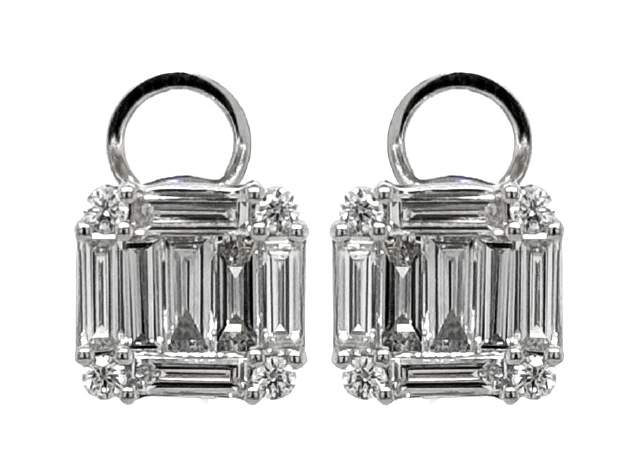 18K White Gold ~1.43Ctw Diamond Earrings( Posts With Large Straightening Backs)