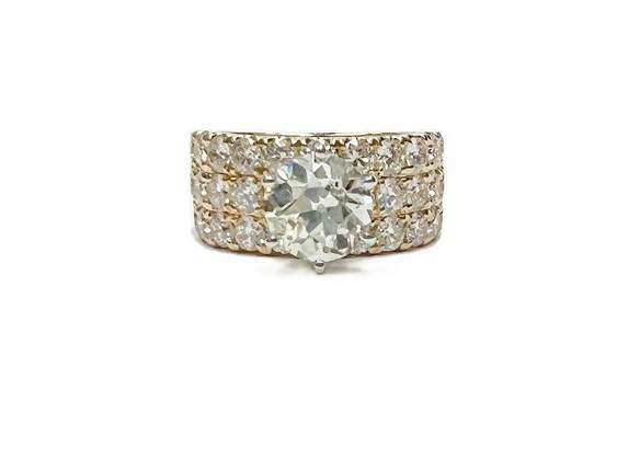 Old European Cut 2.21Ctw Diamond Set In New 18K Yellow Gold 3 Row Diamond Mounting NOP/VS,Semi Mount D=3.19Ctw