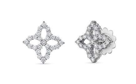 Roberto Coin 18K Outline Princess Flower 1.02ctw Diamond Stud Earrings. (Size M)