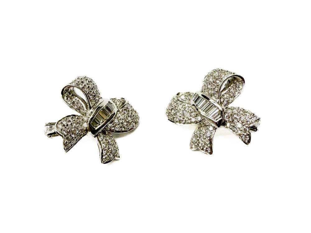 Platinum Bow Diamond Earrings