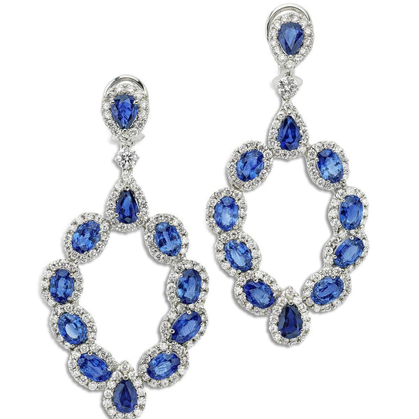 18kt White Gold 11.92ct Sapphire & 4.00ct Diamond Dangle Earrings