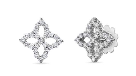 Roberto Coin 18K Yellow Gold Venetian Princess Flower Outline 1.85ctw Diamond Large Earrings