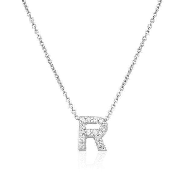 Roberto Coin 18K White Gold Tiny Treasures .06ctw Diamond "R" Love Letter Necklace, 16/18" Provident Jewelery