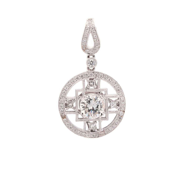 18K White Gold Round  ~0.43 ctw Diamond Circle Pendant Square  ~1.00Cts Diamond In It Center.
