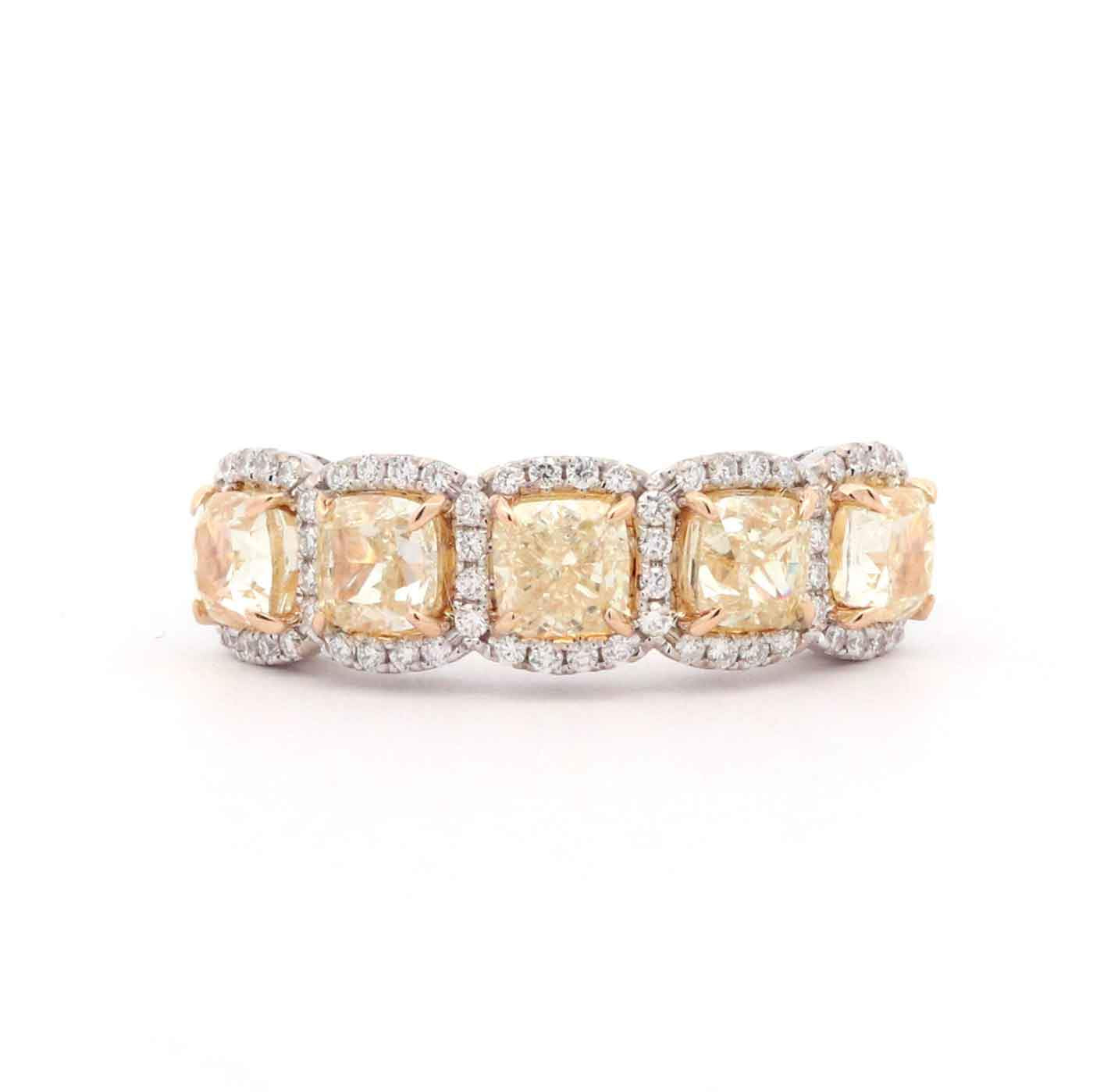 18K Yellow And White Gold  ~2.30 Ctw Yellow Diamonds  And ~0.30 Ctw White Diamond Halo Band