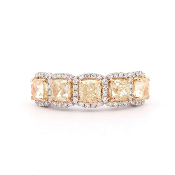 18K Yellow And White Gold  ~2.30 Ctw Yellow Diamonds  And ~0.30 Ctw White Diamond Halo Band