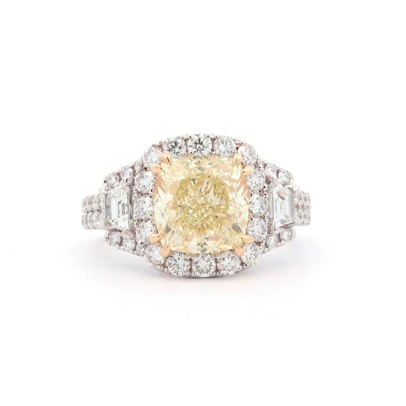 18K  Yellow And White Gold  4.08Ct GIA Yellow  Diamond And  White ~1.90 Ctw Diamond Halo Ring