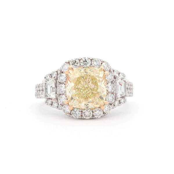 18K  Yellow And White Gold  4.08Ct GIA Yellow  Diamond And  White ~1.90 Ctw Diamond Halo Ring